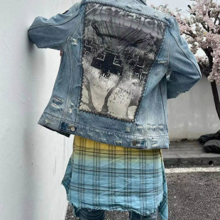 水洗牛仔外套乐队刺绣高街风格 美式 黑暗摇滚风夹克男女2025新款