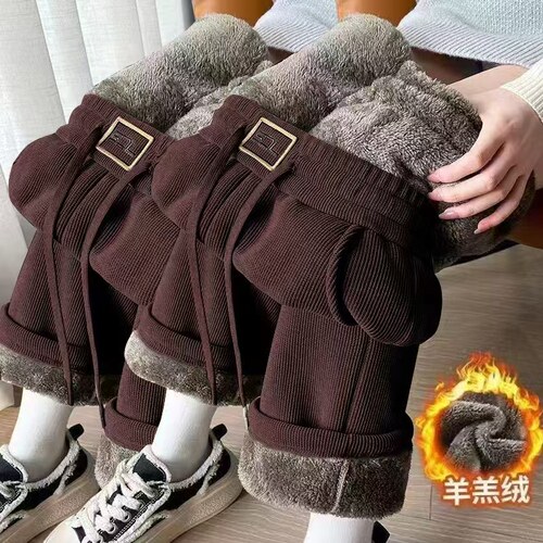 【买一送一】冬季加绒加厚保暖裤女妈妈装裤子女大码休闲裤阔腿裤