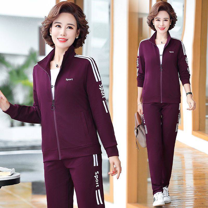 妈妈秋装2022春秋季中年大码三件套女40岁50中老年休闲运动服套装