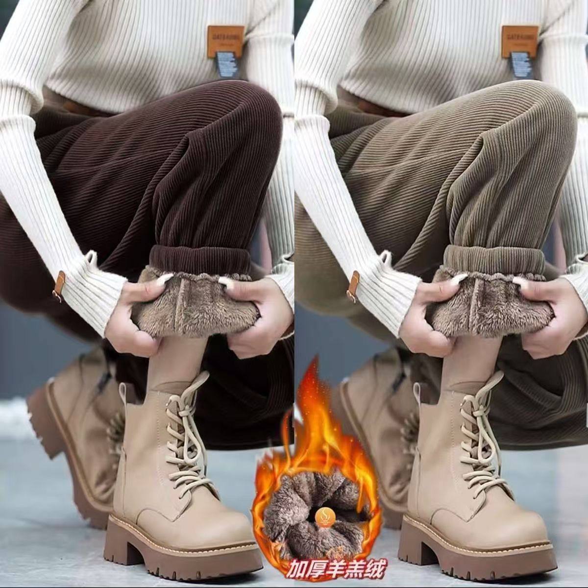 【买一送一】秋冬新款加绒加厚灯芯绒裤外穿保暖羊羔绒束脚哈伦裤