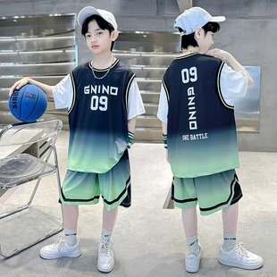 男童夏季套装2025新款儿童篮球服速干网眼运动两件套男孩渐变夏装