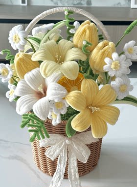 扭扭棒花篮手工diy花束材