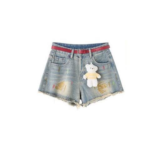 涂鸦毛边牛仔短裤女夏季