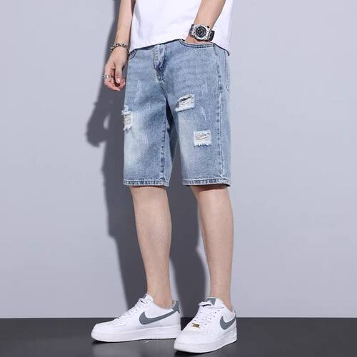 2025夏季破洞牛仔短裤男
