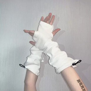 机能风朋克防晒休闲宽松堆堆手套个性抽绳机能嘻哈黑色白穿指袖套