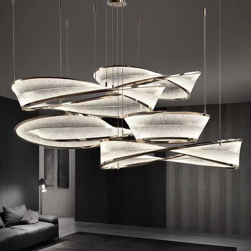 设计师新款异形飘带吊灯高级感大厅别墅沙盘中空圆环吊灯厂家直销