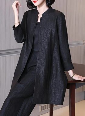 妈妈装真丝立领长袖通勤显瘦衬衫