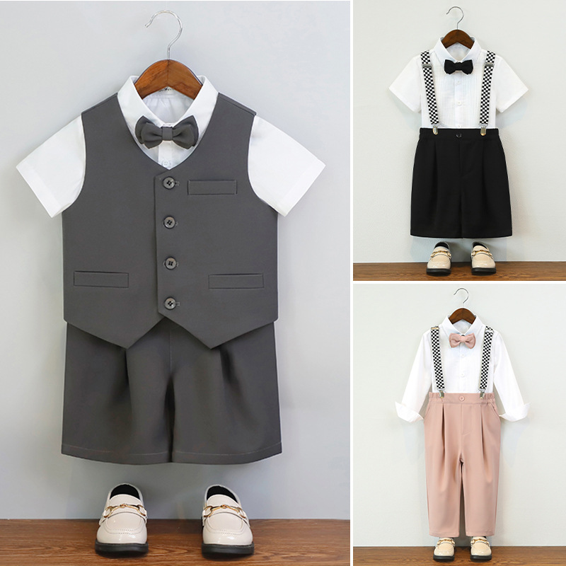 男童周岁礼服夏季花童英伦风六一小主持人衬衫背带短裤钢琴表演