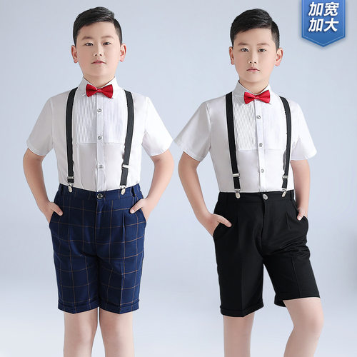 胖版短袖背带裤套装夏季新款时尚男童主持人钢琴演出礼服厂家