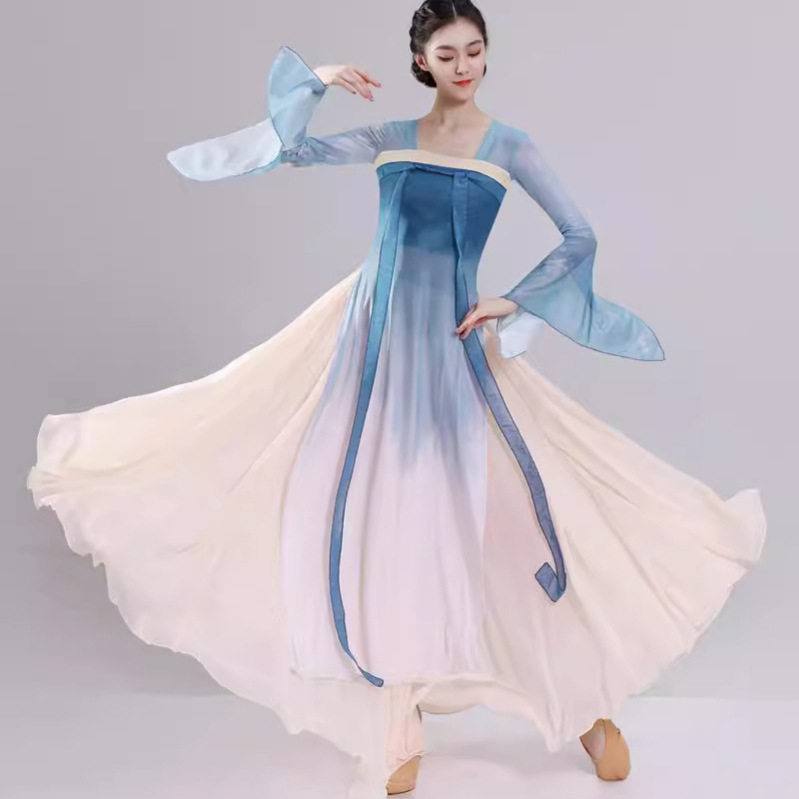 新款古典舞舞蹈服女汉唐齐胸飘带身韵飘逸长款纱衣中国舞演出服装