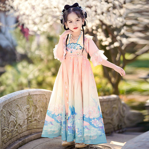 女童汉服夏装2025新款中国风齐胸仙女飘逸古装唐装儿童连衣裙