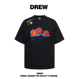 纯棉情侣装 drew美式 潮牌番茄印花短袖 t恤男女百搭宽松夏季 ins 半袖