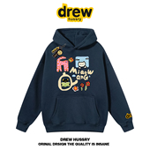 drew美式 复古插画涂鸦卡通印花连帽卫衣男女潮牌宽松情侣秋冬外套