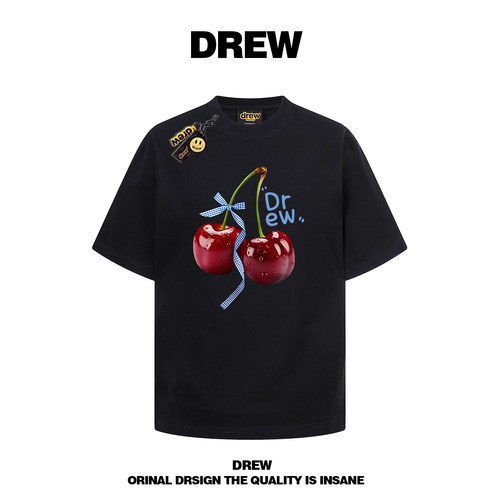 drew樱桃印花纯棉宽松短袖T恤