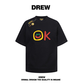 drew美式 潮牌OK字母印花短袖 T恤男女情侣休闲宽松bf风纯棉上衣INS