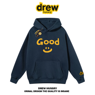 drew笑脸潮牌GOOD字母印花连帽卫衣男女情侣美式宽松秋冬帽衫外套