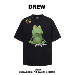 drew美式 T恤男女街头宽松情侣纯棉上衣ins潮 潮牌青蛙趣味印花短袖