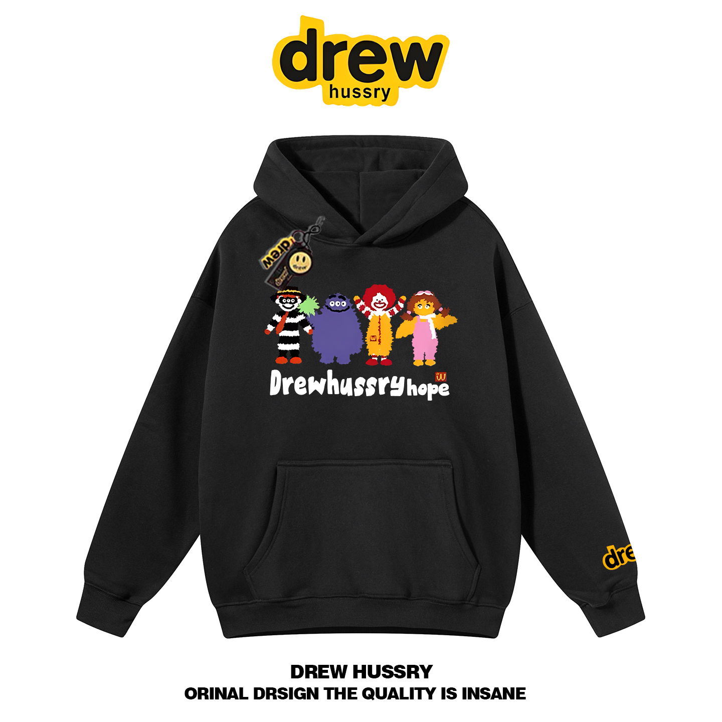 drew潮牌麦当劳卡通连帽卫衣男女