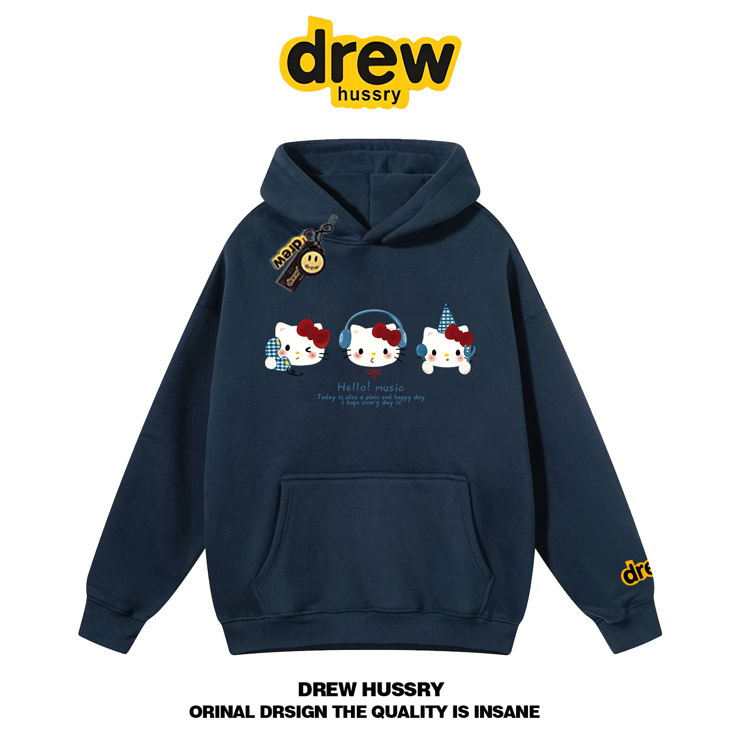drew潮牌HelloKitty卡通连帽卫衣