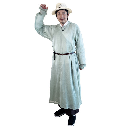 归夏纪 明制圆领袍男 夏季透气纯苎麻窄袖汉服 传统汉族长衫 男款