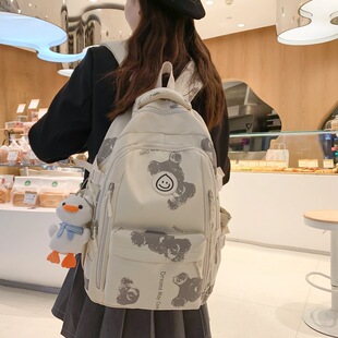 书包女新款初中高中学生大容量宽肩带减负轻便背包ins简约双肩包