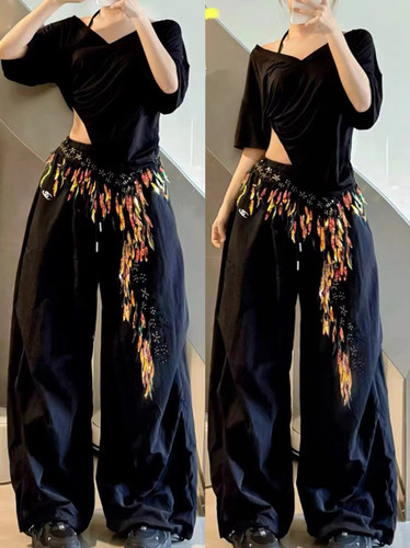 美式爵士jzza宽松休闲工装裤嘻哈hiphop速干伞兵裤街舞高腰直筒裤