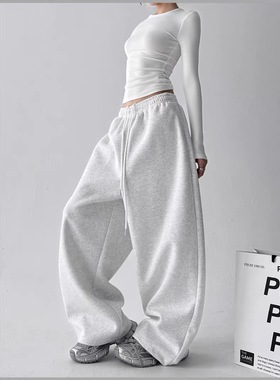 美式灰色运动裤女爵士jazz’s 高腰直筒宽松休闲卫裤嘻哈阔腿裤子