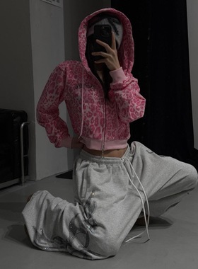 美式灰色烫钻爆闪卫裤男女嘻哈爵士jazz阔腿裤街舞宽松运动长裤子