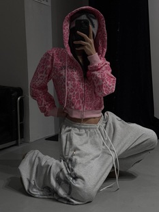 美式灰色烫钻爆闪卫裤男女嘻哈爵士jazz阔腿裤街舞宽松运动长裤子