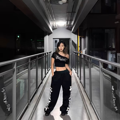 美式宽松休闲卫裤hiphop街舞爵士长裤嘻哈直筒阔腿裤高腰跳舞裤子