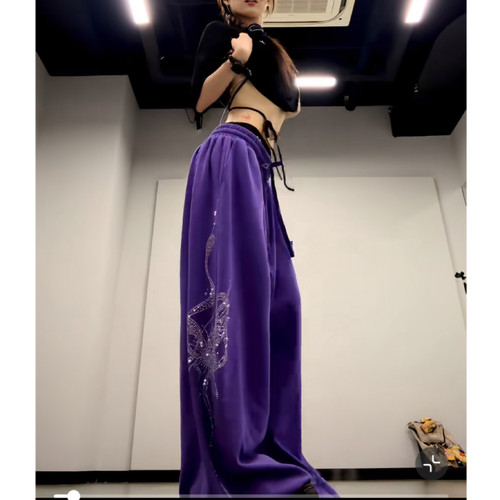 美式蝴蝶蛇爆闪烫钻慵懒风卫裤男女爵士舞jzza嘻哈跳舞阔腿休闲裤