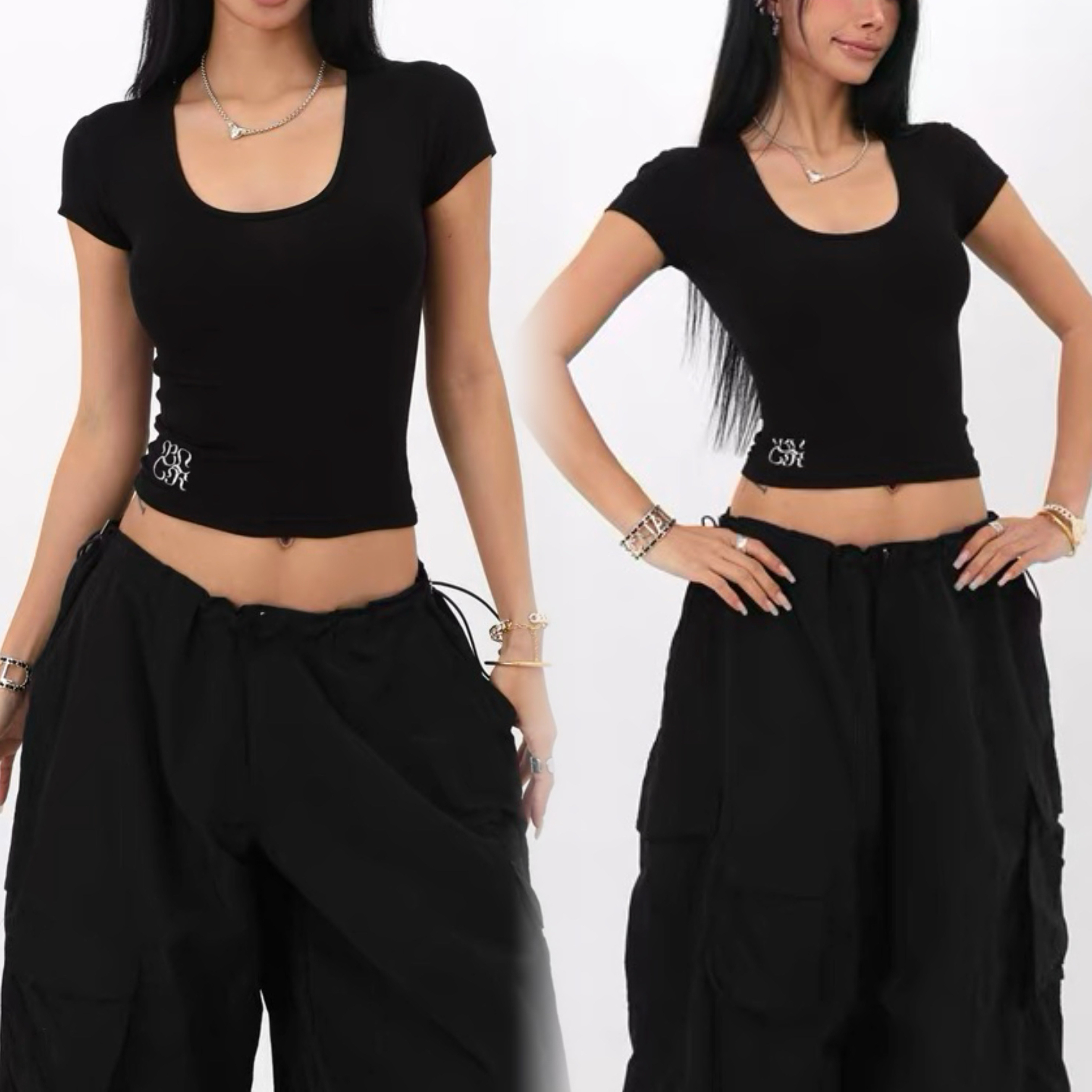 美式辣妹显瘦T恤修身内搭短袖上衣街舞爵士jazz纯欲风U领跳舞上衣