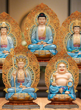 台湾铜彩绘全堂佛三圣佛像