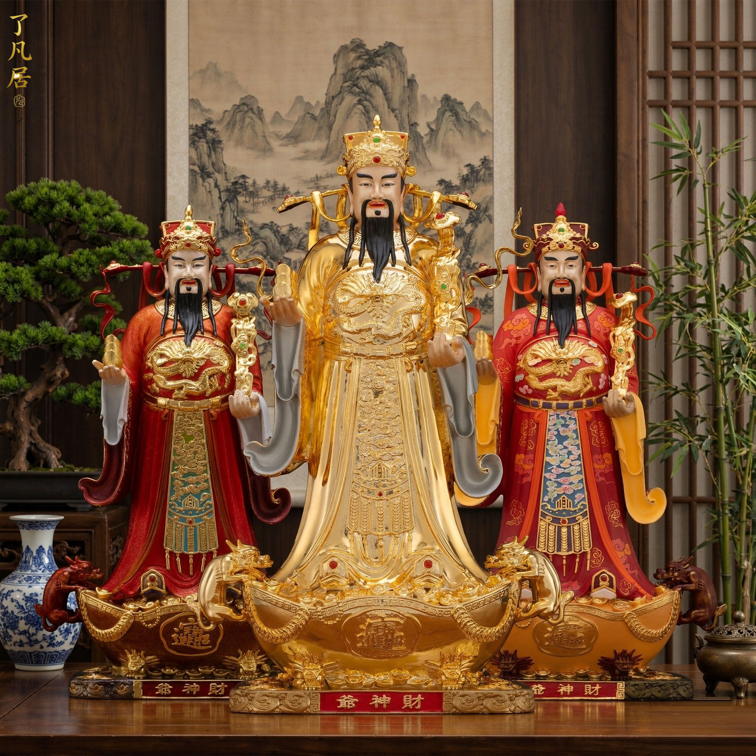 黄铜彩绘文财神招财神像家用供奉
