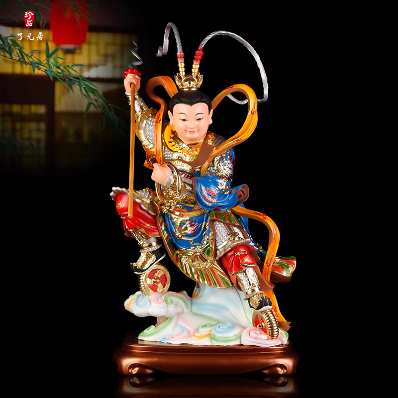 哪吒三太子神像 家用佛堂供奉保平安道教护法中坛元帅哪吒像摆件