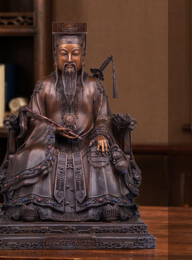 紫铜吕洞宾像家用供奉装饰品孚佑帝君神像纯阳真人吕祖铜像摆件