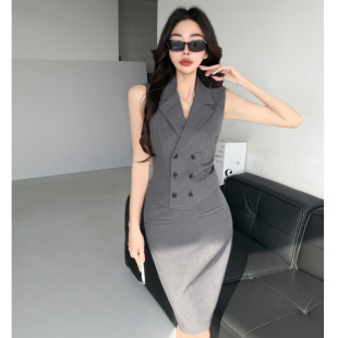 南韩女主~海妖风西装马甲包臀裙女两件套通勤穿搭显瘦御姐OL套装