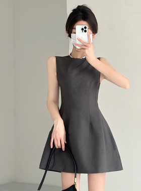 千金风高级感灰色无袖西装背心裙春秋叠穿气质收腰显瘦小个子短裙