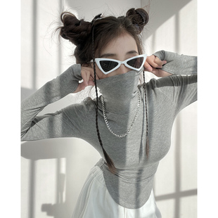 和小安纯欲风高领T恤女春秋冬ins百搭纯色甜辣紧身内搭薄绒打底衫