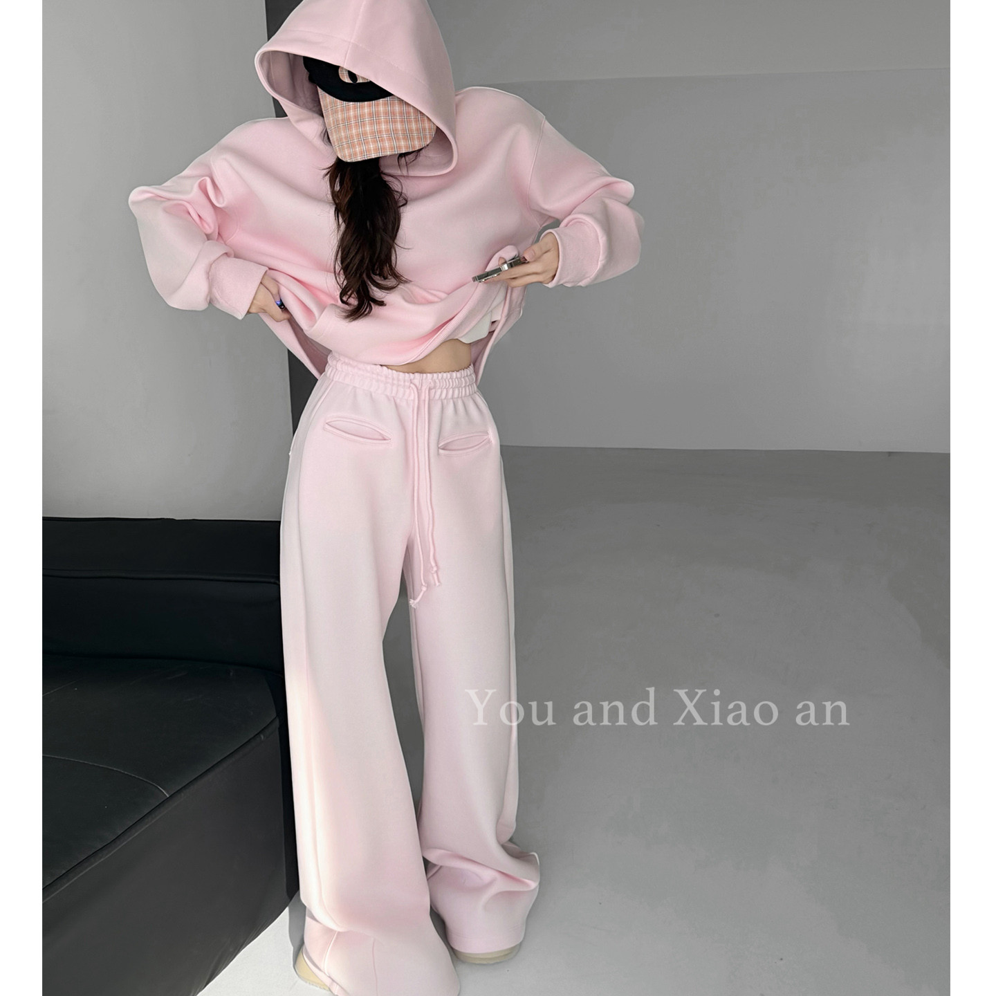 空气层粉色卫裤高腰阔腿裤女宽松显瘦垂感直筒弯刀拖地休闲裤通勤,女装/女士精品,卫裤,淘宝优惠券,粉丝福利购,淘宝优惠卷