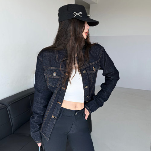 美式复古短款原牛牛仔外套女