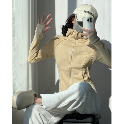 氧气甜姐复古修身收腰连帽开衫拉链卫衣女秋冬百搭瑜伽运动外套