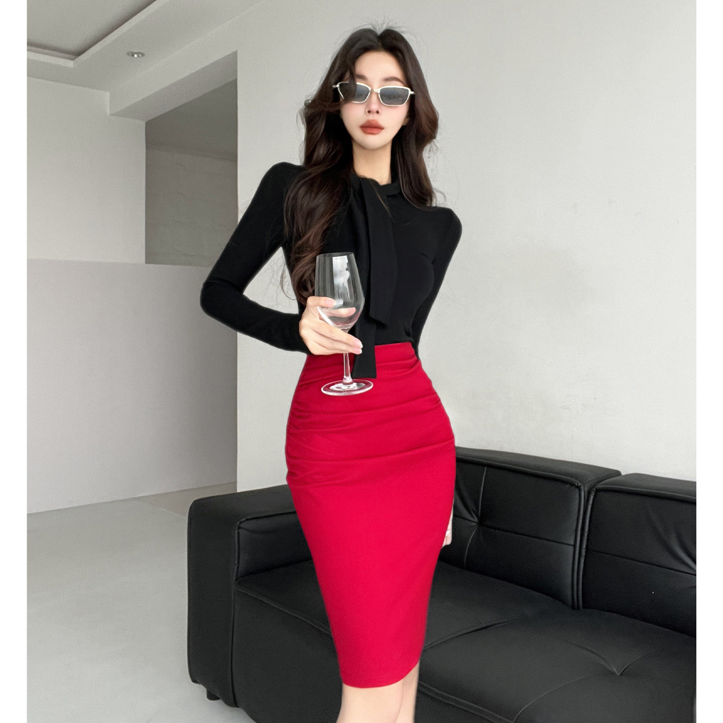 巨显身材~百搭丰胯垫美胯高腰通勤性感包臀半身裙后开叉紧身短裙