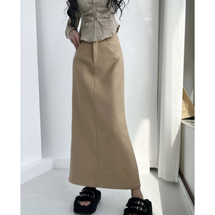 自留万能百搭学院风卡其色西装 高腰A字开叉包臀长裙 半身裙春新款