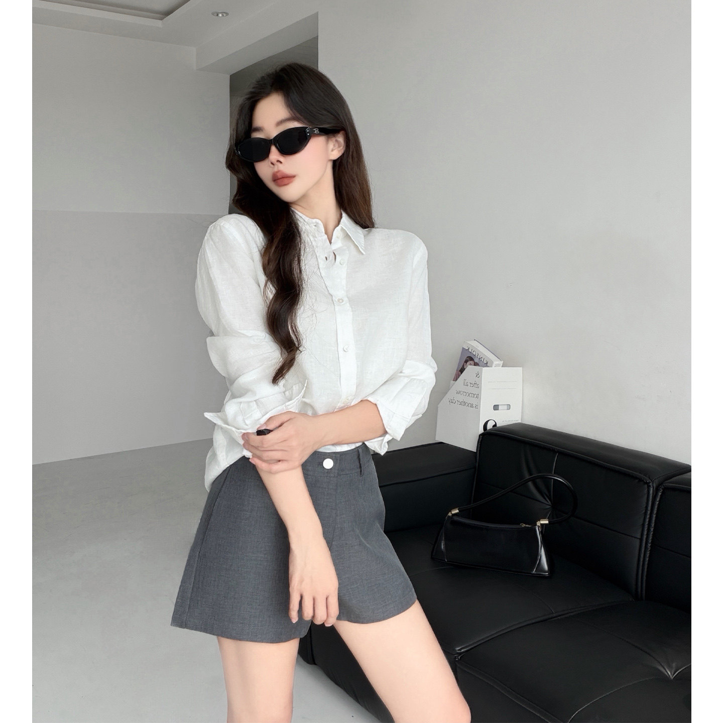 法式老钱风西装打底裤高腰短裤女休闲通勤灰色直筒裤高智感阔腿裤