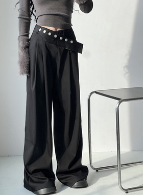 进阶高街博主风黑色高腰显瘦宽松长裤垂坠西裤直筒拖地小众西装裤