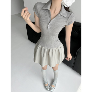 美高学姐 复古校园风Polo领拼接网球裙芭蕾少女连衣裙小个子短裙