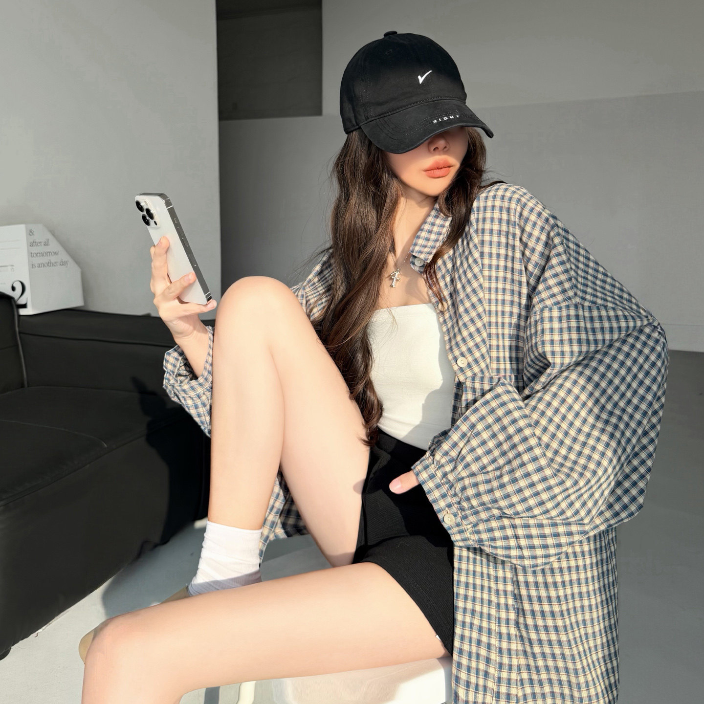 韩系腔调~慵懒风韩系复古休闲格子长袖衬衫女春秋衬衣薄上衣外套,女装/女士精品,衬衫,淘宝优惠券,粉丝福利购,淘宝优惠卷