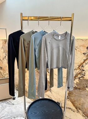 女士运动长袖短款上衣瑜伽服速干普拉提跑步健身休闲紧身显瘦