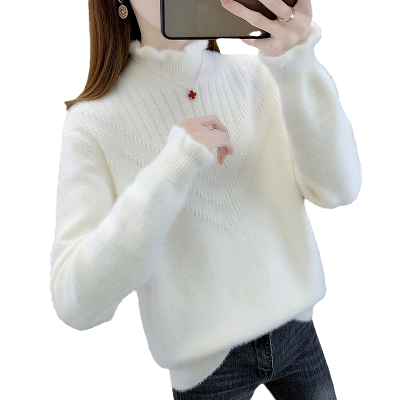 水貂绒女士毛衣秋冬加绒加厚针织打底衫女短款小个子时尚内搭上衣
